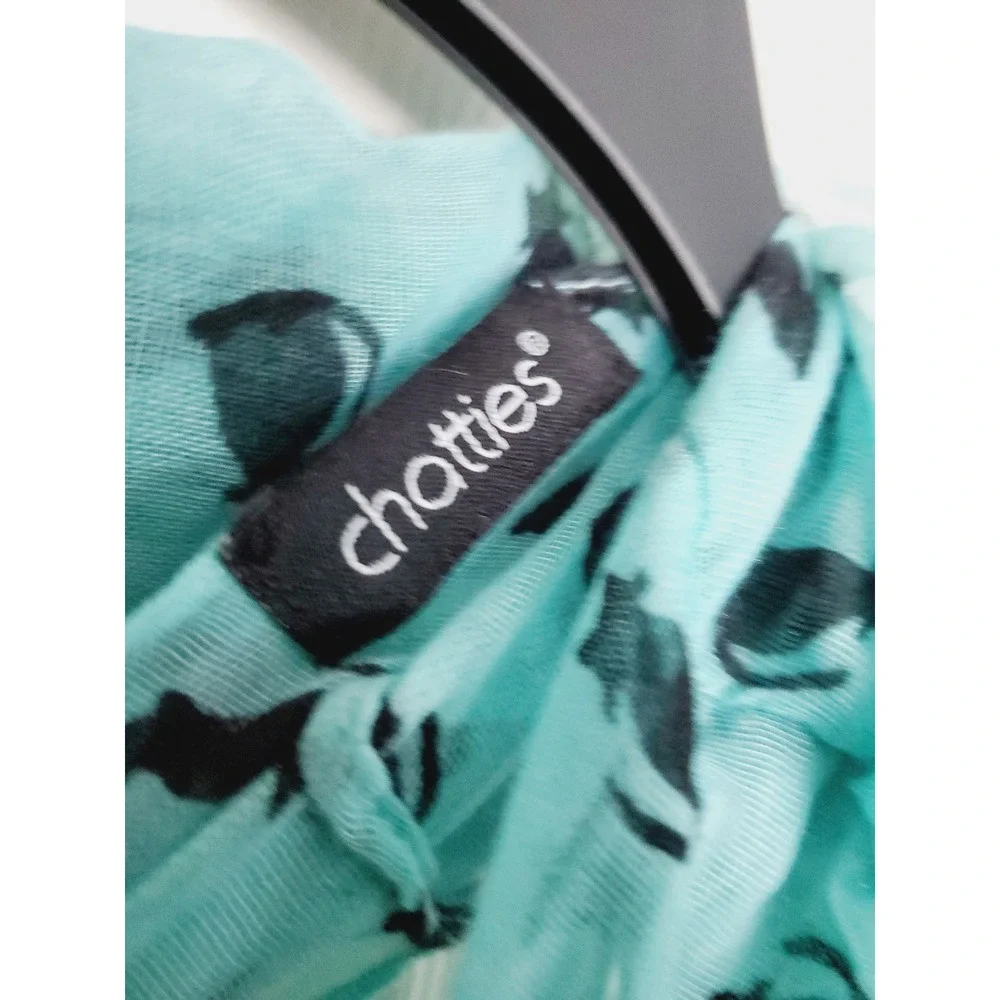 Teal Blue Cat Print Infinity Scarf Festival Whimsical‎ Gauze Quirky